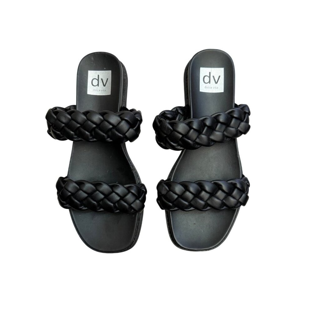 Dolce Vita Black Braided Double-Strap Slide Sandals